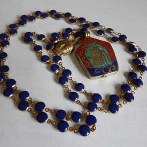 Brass Enamel Pendant Necklace blue red turquoise