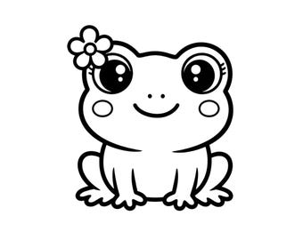 Kawaii Frosch SVG PNG, Cottagecore Pilz Clipart, Japanische Schnittdatei
