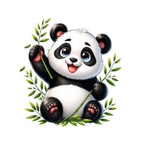 Panda PNG Clipart, Kawaii Beer Silhouet, Aquarel Bamboe Afbeelding (Digitale Download)