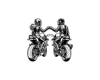 Biker paar Fisch SVG PNG, Motorradfahrer Clipart, Skeleton Catch Cut-Datei (digitaler Download)
