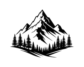 Bergwald Szene SVG PNG, Kiefer Bäume Silhouette, Natur Clipart (digitaler Download)