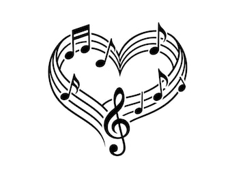 Musiknote Herz SVG PNG, Violinschlüssel Silhouette, musikalische Liebe Clipart (digitaler Download)