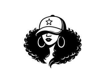 Afro Frau Softball Cap SVG PNG, Melanin Königin Clipart, Baseball Grafik (Schnittdatei)