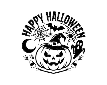 Happy Halloween Pumpkin Ghost Clipart (SVG PNG), Spooky Autumn Cut File