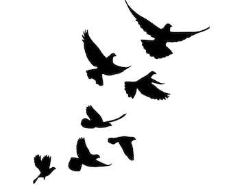 Flock In Flight SVG PNG, Flying Birds Silhouette Clipart (Digital Cut File)