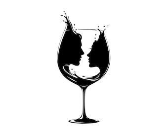 Paar Wein Glas Line Art, romantische Silhouette Clipart (digitaler Download)