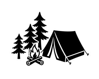 Camping Tent Forest Silhouette SVG PNG, Outdoor Adventure Cut File (Digital Download)
