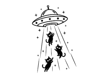 UFO Cat SVG PNG, Alien Kitten Silhouette, Spaceship Clipart (Digital Download)