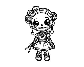 Voodoo Mädchen Puppe SVG PNG, Gothic Hexerei Clipart, Halloween Schnittdatei (Digitaler Download)