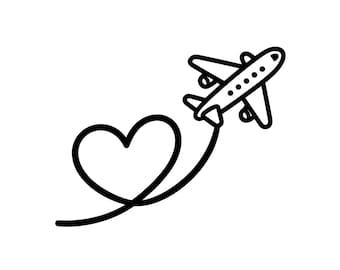 Airplane Heart Trail SVG, Jet Aircraft Silhouette, Travel Clipart (Digital Download)