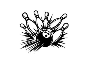 Bowling Strike Alley SVG PNG Clipart, Retro Sport Spiel Nacht Grafik (Digital Cut File)