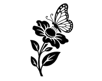 Monarchfalter Schmetterling Blume SVG PNG, Botanische Silhouette Clipart (digitaler Download)