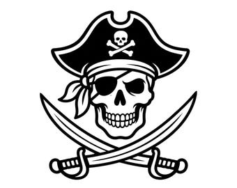 Piraten-Totenkopf SVG PNG, Jolly Roger Crossbones Clipart (Digital Cut File)