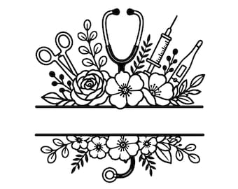 Krankenschwester Split SVG Monogramm Clipart, Stethoskop Silhouette Schnitt Datei (digitaler Download)