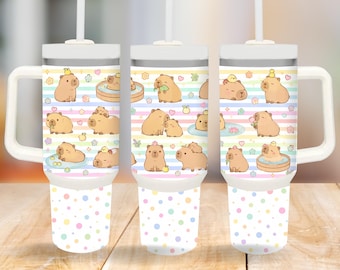Capybara Rainbow 40oz Tumbler Wrap | Pastel Kawaii Sublimation PNG  (digital download)