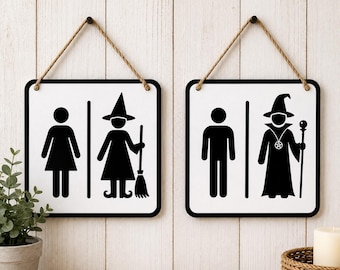 Witch & Wizard Toilet Door Sign Bundle | Cut File | XCS, SVG, PNG, jpeg | Laser, Cricut, Silhouette