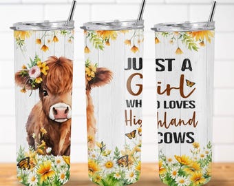 Love Highland Cows PNG | Just a Girl 20oz Sublimation Design (Digital Download)