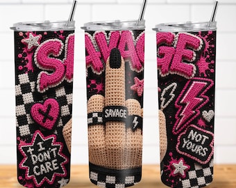 3D Savage PNG | Crochet Middle Finger 20oz Sublimation Design (Digital Download)