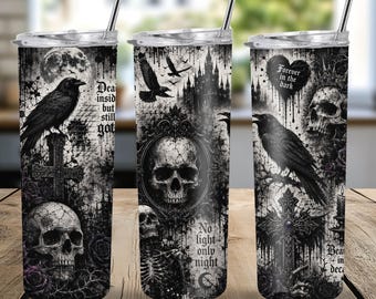Skull and Crow Gothic PNG | Dead Inside Black 20oz Tumbler Sublimation Design (Digital Download)