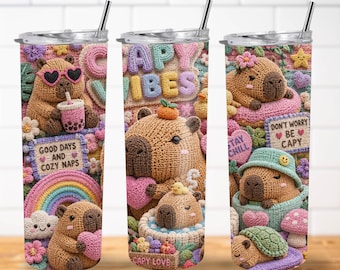 3D Cabybara PNG | Crochet Wool Effect 20oz Sublimation Design (Digital Download)