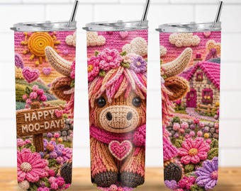 3D Highland Cow PNG | Crochet Wool Effect 20oz Sublimation Design (Digital Download)
