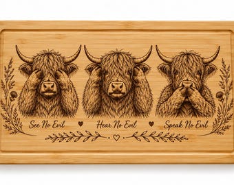 Highland Cow | Three Wise Cows Chopping Board (digital download) Engraving and Printing