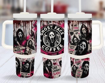 Ghost Coffee 40oz Tumbler Wrap | Cute Horror Sublimation PNG  (digital download)