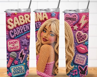 3D Sabrina C PNG | Wool Effect Pop Star 20oz Sublimation Design (Digital Download)