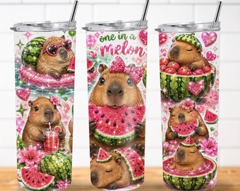 One in  Melon PNG | Glitter Effect Capybara 20oz Sublimation Design (Digital Download)
