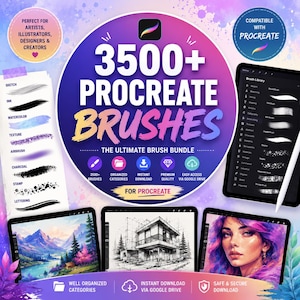 3500+ Procreate Brushes Bundle | Sketch, Ink, Watercolor, Texture, Stamp (Digital Download)