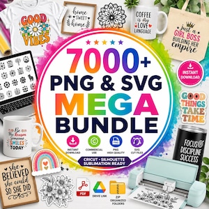 Pacchetto di oltre 7000 design SVG e PNG, file di taglio per uso commerciale (download immediato)
