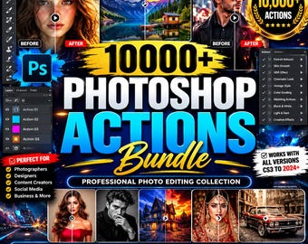 Pacchetto di oltre 10.000 azioni per Photoshop / Effetti professionali per il fotoritocco (download digitale)