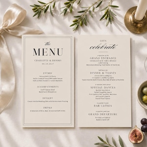Old Money Wedding Menu & Reception Program Template Editable Canva Download