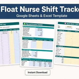 Google Sheets Float Pool Nurse Shift Tracker | PRN Nurse Pay Calculator | Overtime & Shift Differential Tracker | Never Miss Paycheck Money