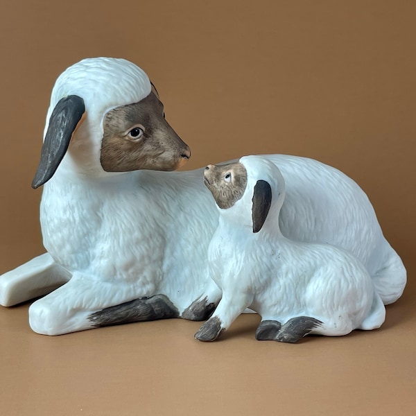 Vintage Homco Porcelain Mother and Baby Sheep Figurine