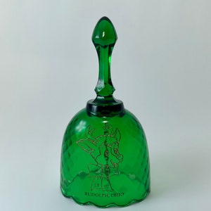 Vintage Fenton Green Glass Bell 1992 Rudolph Ohio