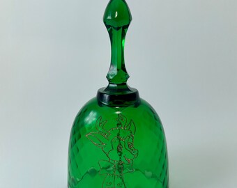 Vintage Fenton Green Glass Bell 1992 Rudolph Ohio