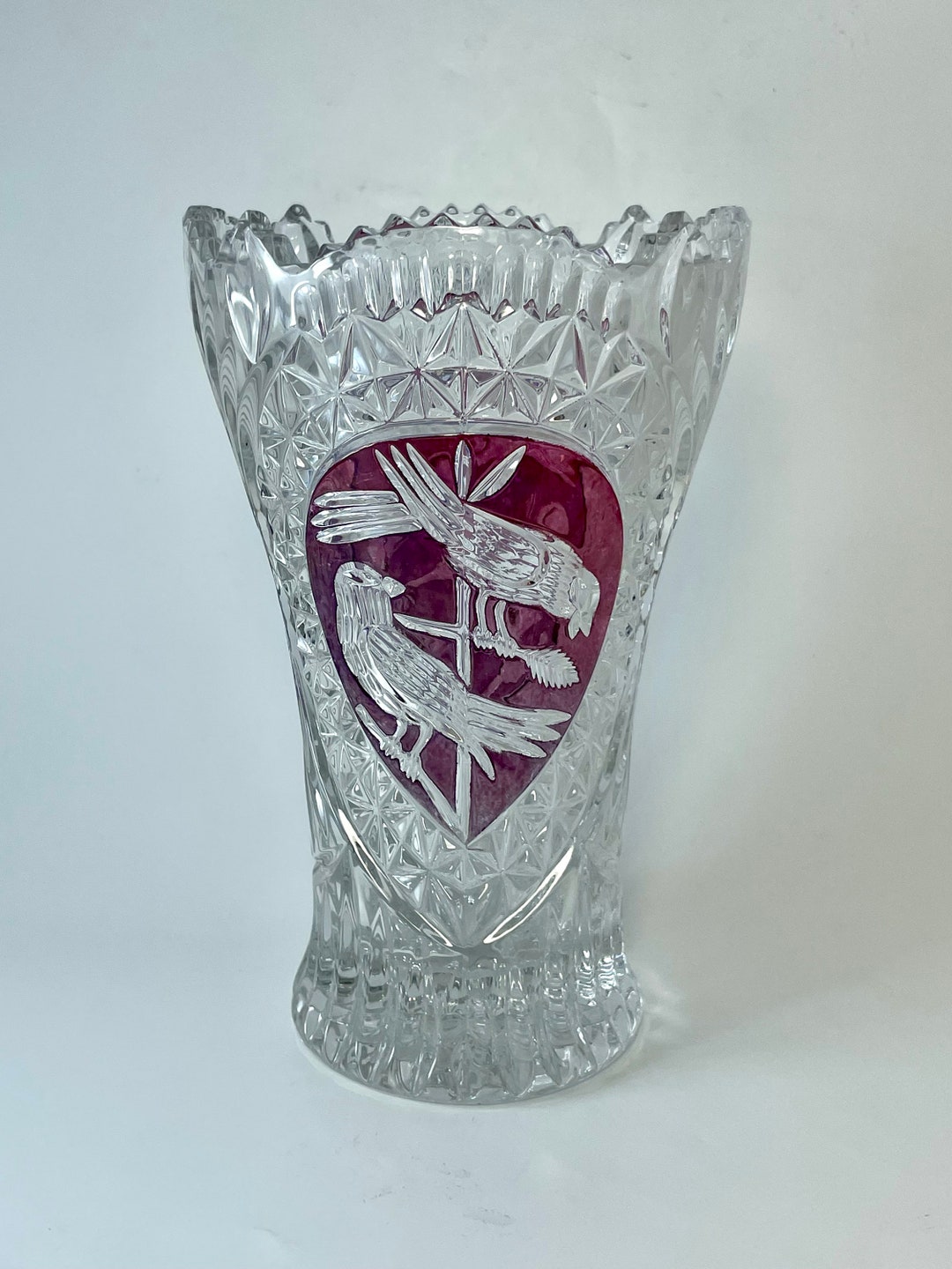 Vintage Hofbauer German Crystal Vase With Red Birds Etsy