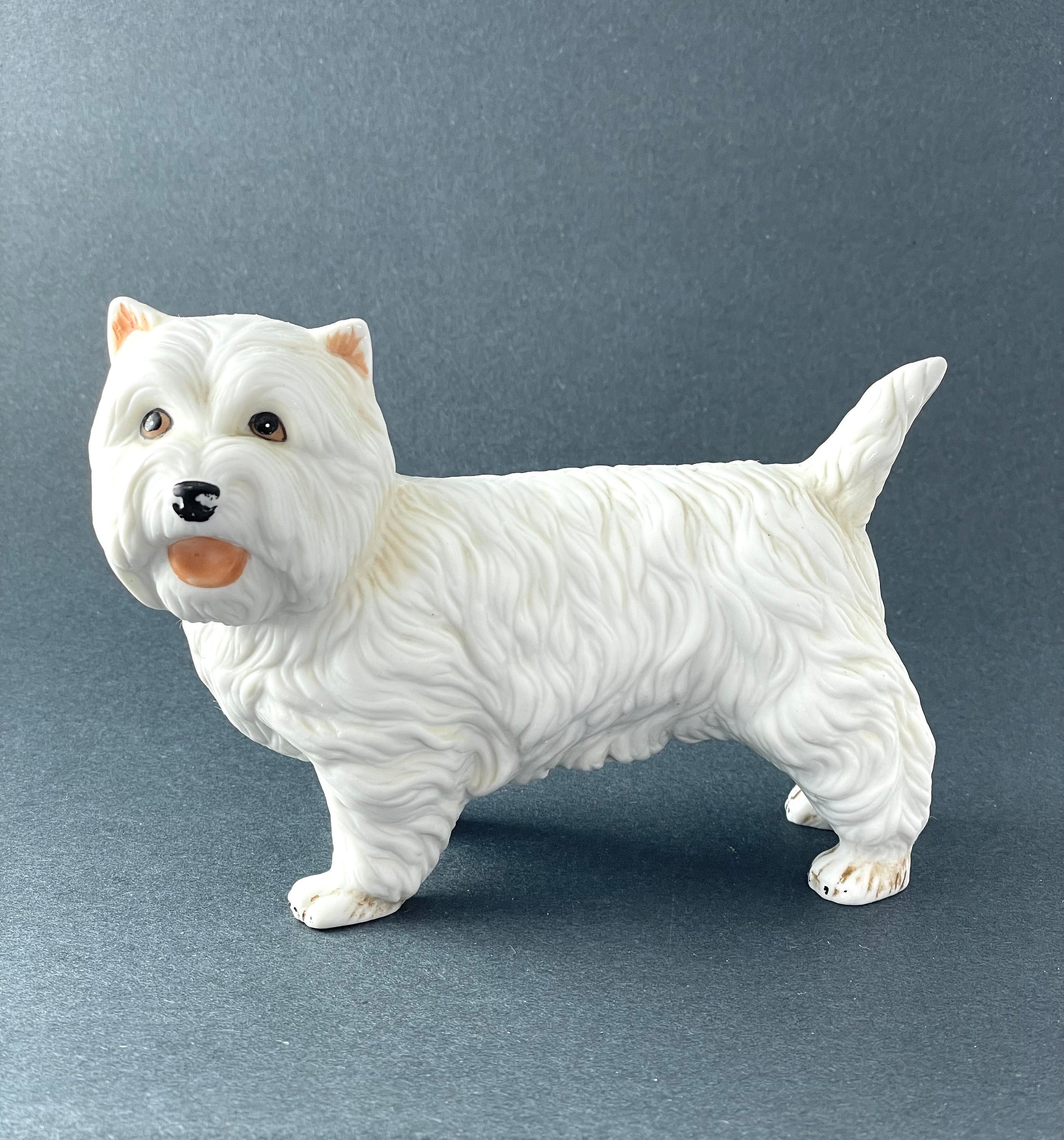 West Highland Terrier Orange Jacket Miniature Ceramic Hand Painted Dog Figurine 