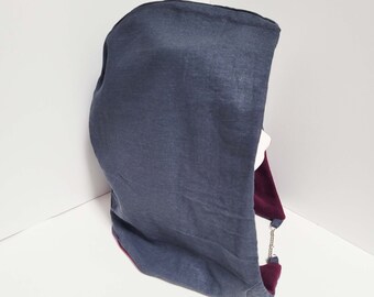 Grey Linen Festi Hood - Burgundy Fleece Lining - Festival Hood - Festival Wear