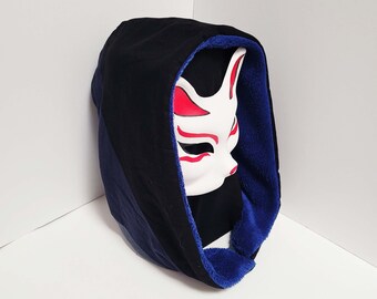 Linen Festi Hood - Blue Minky Fleece Lining - Festival Hood - Festival Wear