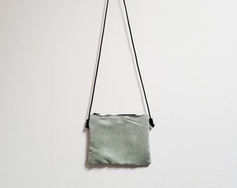 Light Sage Green - Micro Suede Cross Body Purse - Rope Strap Velvet Zipper Bag - Simple - Minimal - Carry Phone Keys Wallet - Gift for Her