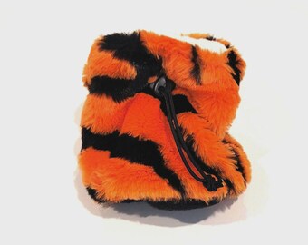 Furry Orange Tiger Print Rock Climbing Chalk Bag