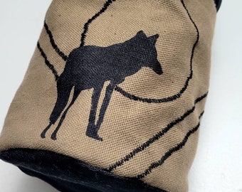 Full Moon Lone Wolf/ California Coyote/ Mountains - Olive Green - Rock Climbing Chalk Bag