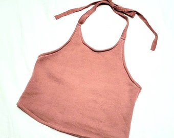 Peach Pink - Repurposed Tee to Halter Top - Jersey Knit - Beach Wear - Upcycled Eco-friendly - Reuse Reduce Waste - Recycle - Crop Top Strap