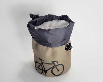 Bicycle Cyclist Silhouette Olive Green Rock Climbing Chalk Bag Double Drawstring Closure