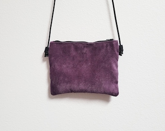 Royal Purple - Micro Suede Cross Body Purse - Rope Strap Velvet Zipper Bag - Simple - Minimal - Carry Phone Keys Waller - Gift for her