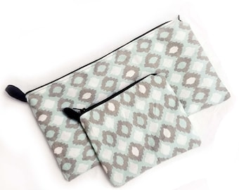 Zipper Pouch with Lining and Loop for Keys - Mint Green / Make Up Bag / Pencil Case / Carrier / Pouch / Zipper Bag / Small / Medium