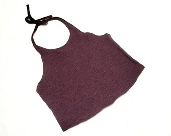 Burgundy Repurposed Tee to Halter Top - Jersey Knit - Beach Wear - Upcycled Eco-friendly - Reuse Reduce Waste - Recycle - Crop Top Tie Strap