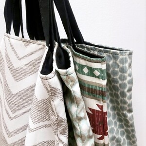 Chevron Zigzag Large Tote Bag / Baby Diaper Bag / Yoga Tote / Reusable Shopping Bag / Gym / Beach / Picnic / Grey / White image 4